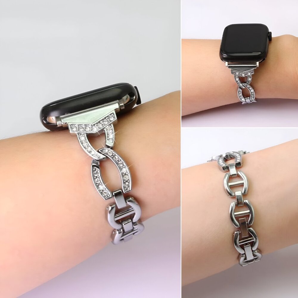 Apple Watch Band Luxury Adjustable Slim Strap Silver Stainless Band - Silver